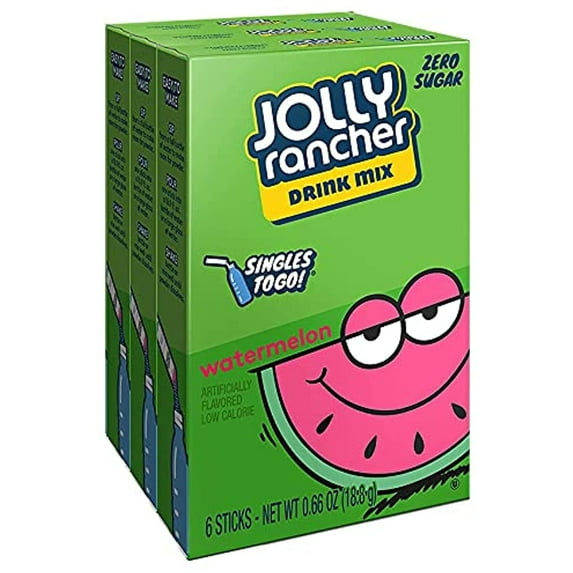 Lot Of 3- (6-Ct.) Boxes Jolly Rancher Watermelon Singles To Go! Sugar Free Drink Mix.