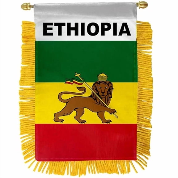 Lot Of 3 Country Of Ethiopia (Lion) 4"X6" Mini Window Banner Flag