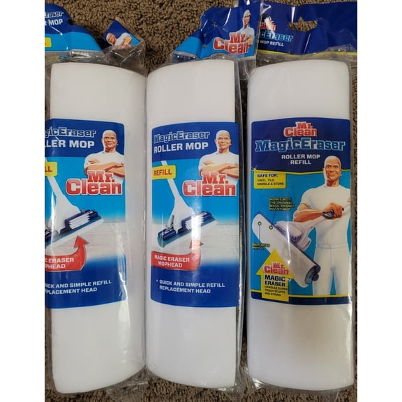 Lot Of 3 Mr. Clean Magic Eraser Blue & White Roller Mop Refill Free Shipping