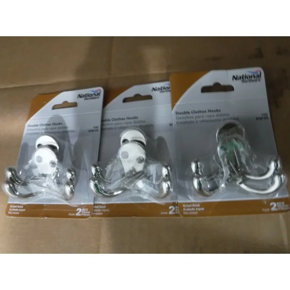 (Lot Of 3)National Hardware N199-232 Double Clothes Hooks, Nickel Finish,