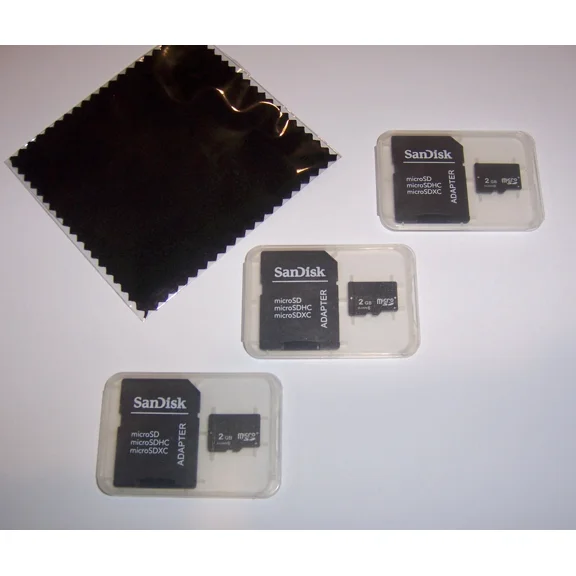 Lot Of 3 New 2Gb Micro Sd Memory Cards, 2 Gb Microsd + Cleaning Cloth - Usa