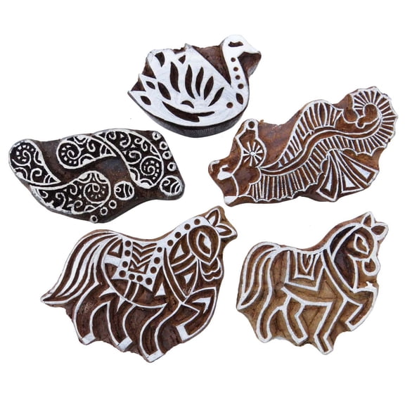 Lot Of 5 Pcs Decorative Hand Carved Wooden Textile Printing Block Blockprint