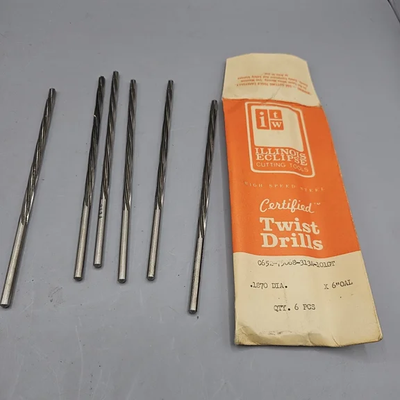 Lot Of 6 High Speed Metal .1870  6" Oal Usa High Speed Metal Twist Drill Bits