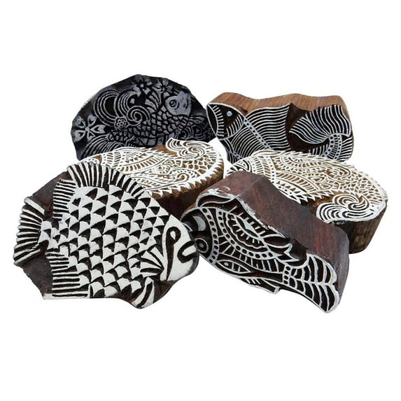 Lot Of 6 Pcs Fish Hand Carved Printing Block Woodblock Pottery Scrapbook Stamp