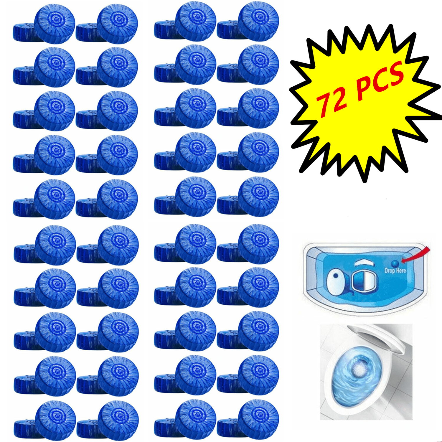 Lot Of 72 Automatic Bleach Toilet Bowl Tank Cleaner Blue Tablets Flush