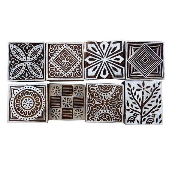 Lot Of 8 Pcs Pottery Stamp Blockprinting Hand Carved Textile Printing Block