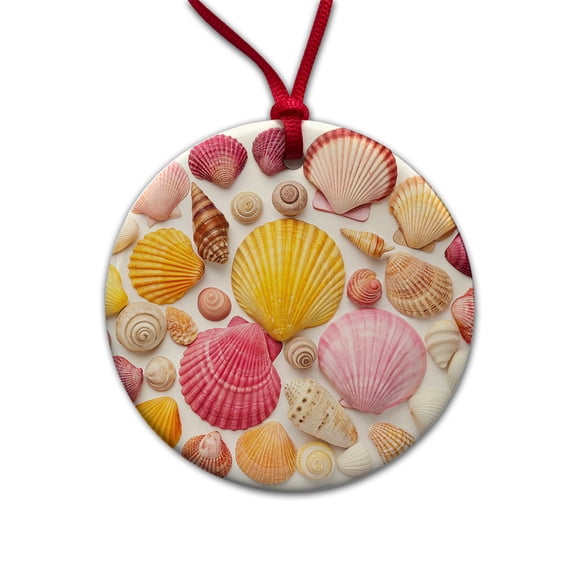 Lot Of Seashells Colorful Beautiful Christmas Tree Holiday Round Ceramic Ornament