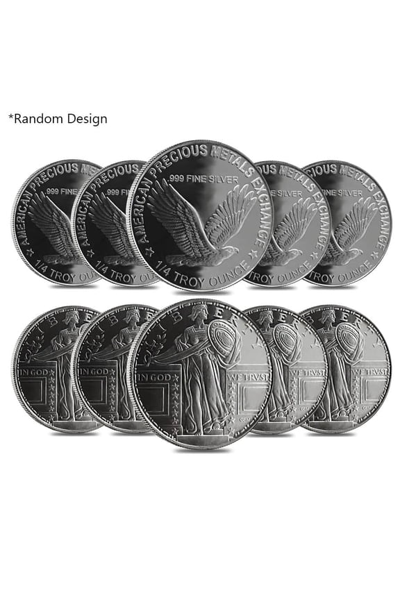 Lot of 10 - 1/4 oz Silver Generic Rounds .999 Fine