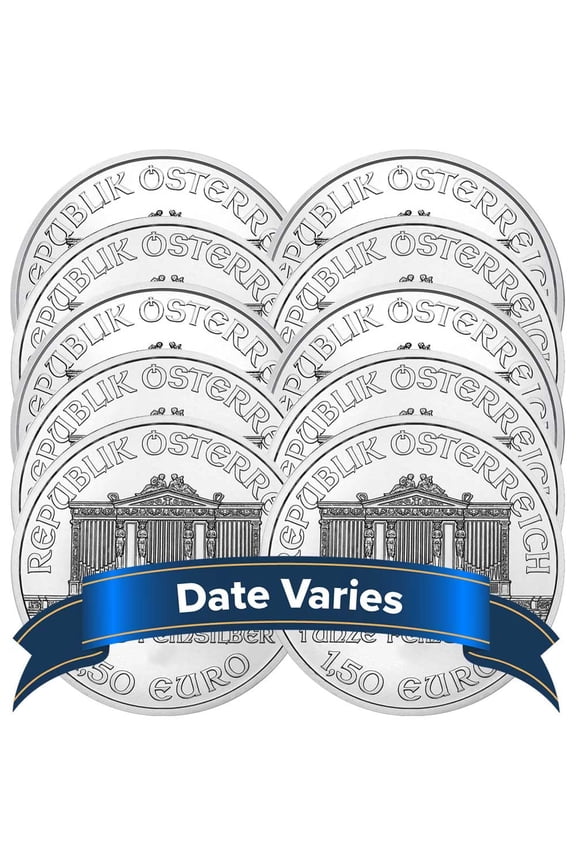 Lot of 10 - 1.50 Euro Silver Austrian Philharmonic 1 oz BU Random Year