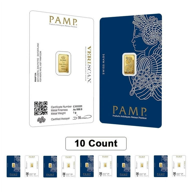 PAMP Suisse Lady Fortuna Veriscan - 10x 1g Gold Bar .9999 Fine in