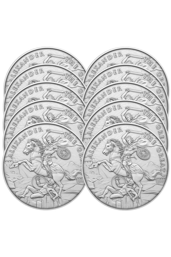 Lot of 10 - 1 Troy oz Alexander the Great Design .999 Fine Silver Round