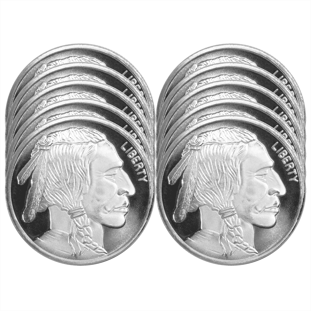 SILVERTOWNE MINT Lot of 10 - 1 Troy oz Buffalo .999 Fine Silver Round