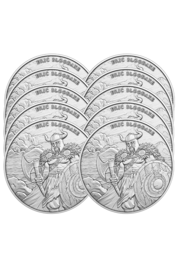 Lot of 10 - 1 Troy oz Eric Bloodaxe Design .999 Fine Silver Round