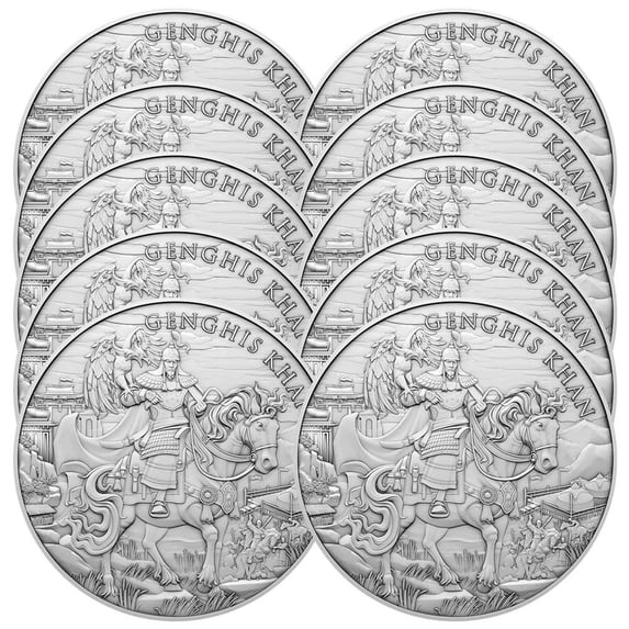 Lot of 10 - 1 Troy oz Genghis Khan Design .999 Fine Silver Round