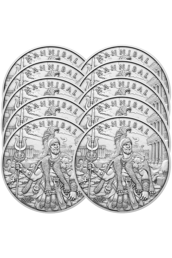 Lot of 10 - 1 Troy oz Hannibal Design .999 Fine Silver Round