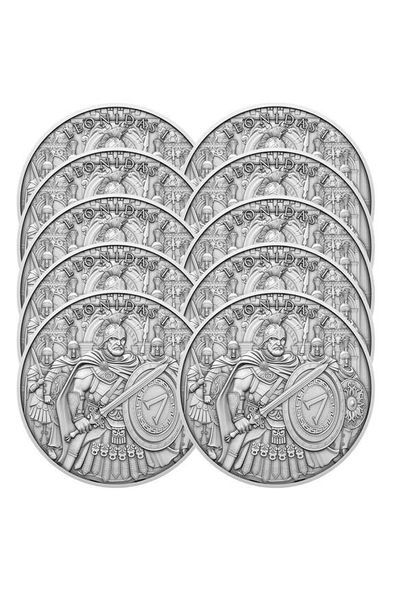 Lot of 10 - 1 Troy oz Leonidas Design .999 Fine Silver Round