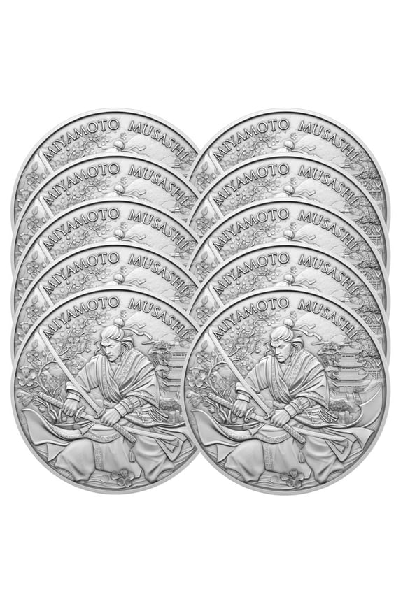 Lot of 10 - 1 Troy oz Miyamoto Musashi Design .999 Fine Silver Round