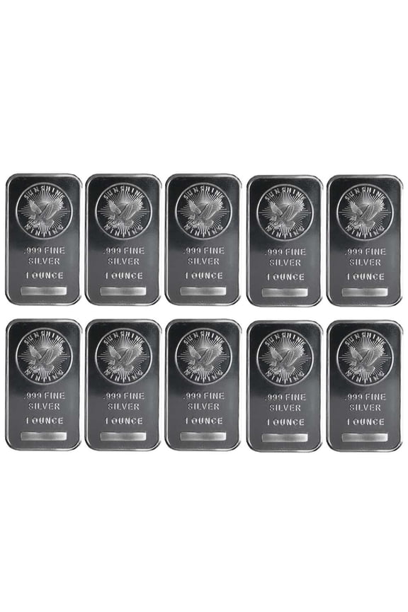 Lot of 10 - 1 Troy oz Sunshine Mint .999 Fine Silver Bar Mint Mark SI Sealed