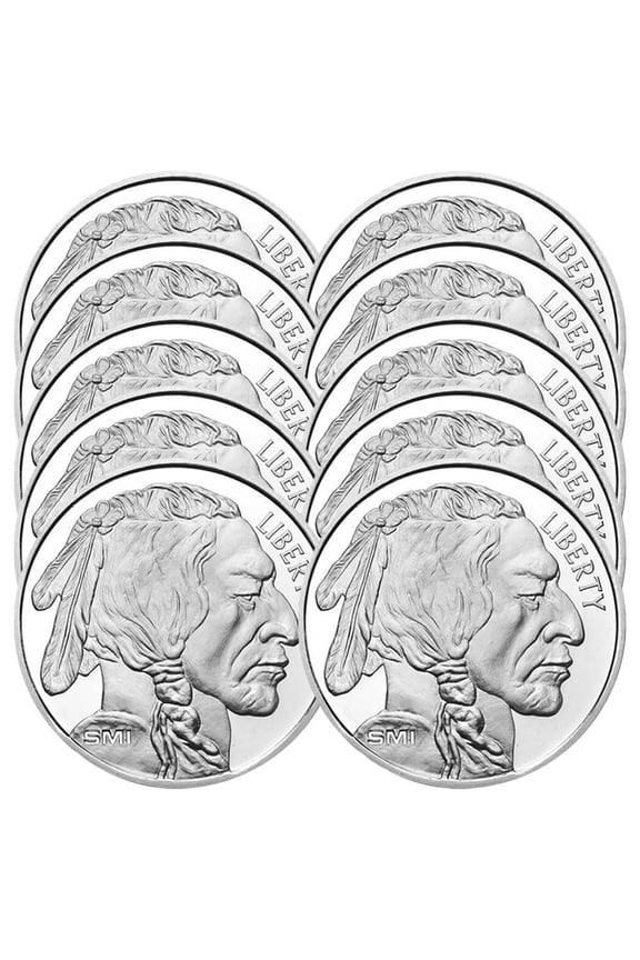 Lot of 10 - 1 Troy oz Sunshine Mint Buffalo .999 Silver Round Mint Mark SI