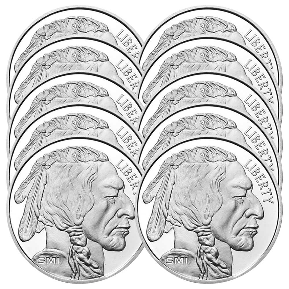SUNSHINE MINTING Lot of 10 - 1 Troy oz Sunshine Mint Buffalo .999 Silver Round Mint Mark SI