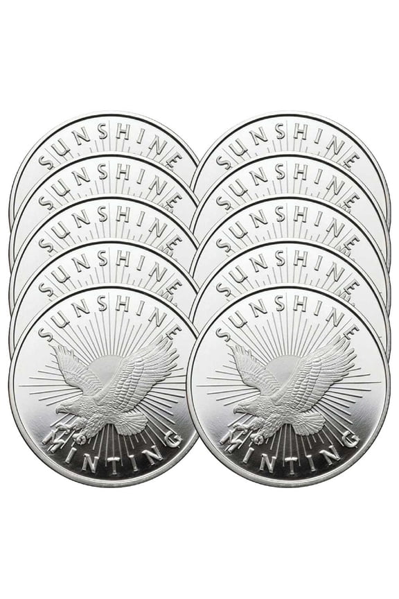Lot of 10 - 1 Troy oz Sunshine Minting .999 Fine Silver Round Mint Mark SI