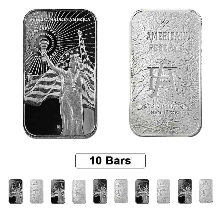 Lot of 10 - 1 oz Asahi American Reserve Columbia Goddess Silver Bar .999 Fine