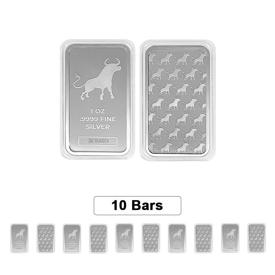 PRIVATE MINT Lot of 10 - 1 oz Bullion Exchanges Silver Bar .9999 Fine (in Cap)