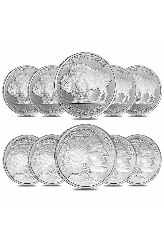 Lot of 10 - 1 oz Elemetal Buffalo Silver Round .999 Fine