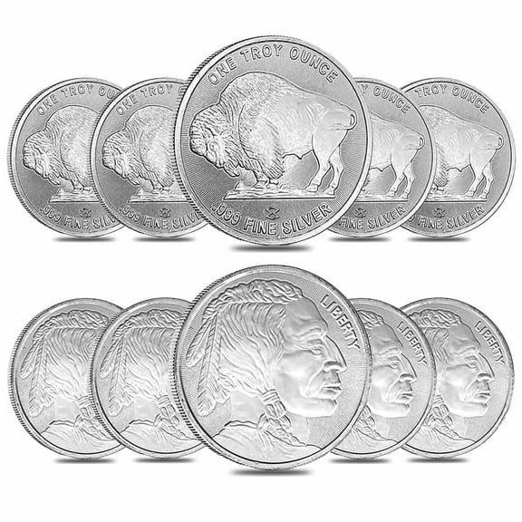 Lot of 10 - 1 oz Elemetal Buffalo Silver Round .999 Fine