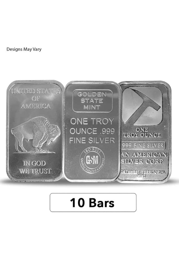 Lot of 10 - 1 oz Generic Silver Bar .999 Fine