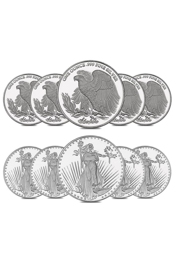 Lot of 10 - 1 oz SilverTowne Saint-Gaudens Silver Round .999 Silver