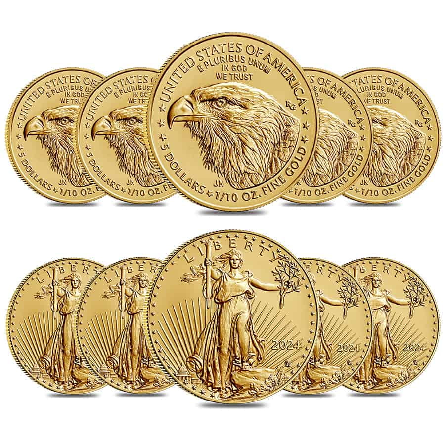 Lot Of 10 2024 110 Oz Gold American Eagle 5 Coin Bu