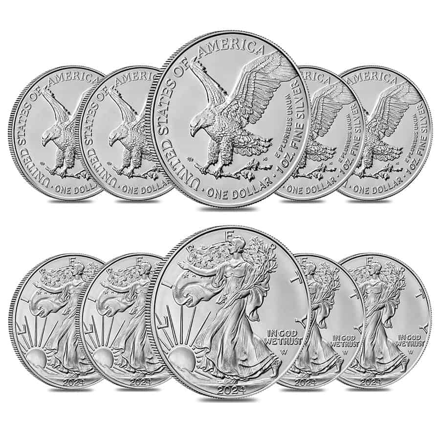 Lot of 10 2024 1 oz Silver American Eagle 1 Coin BU