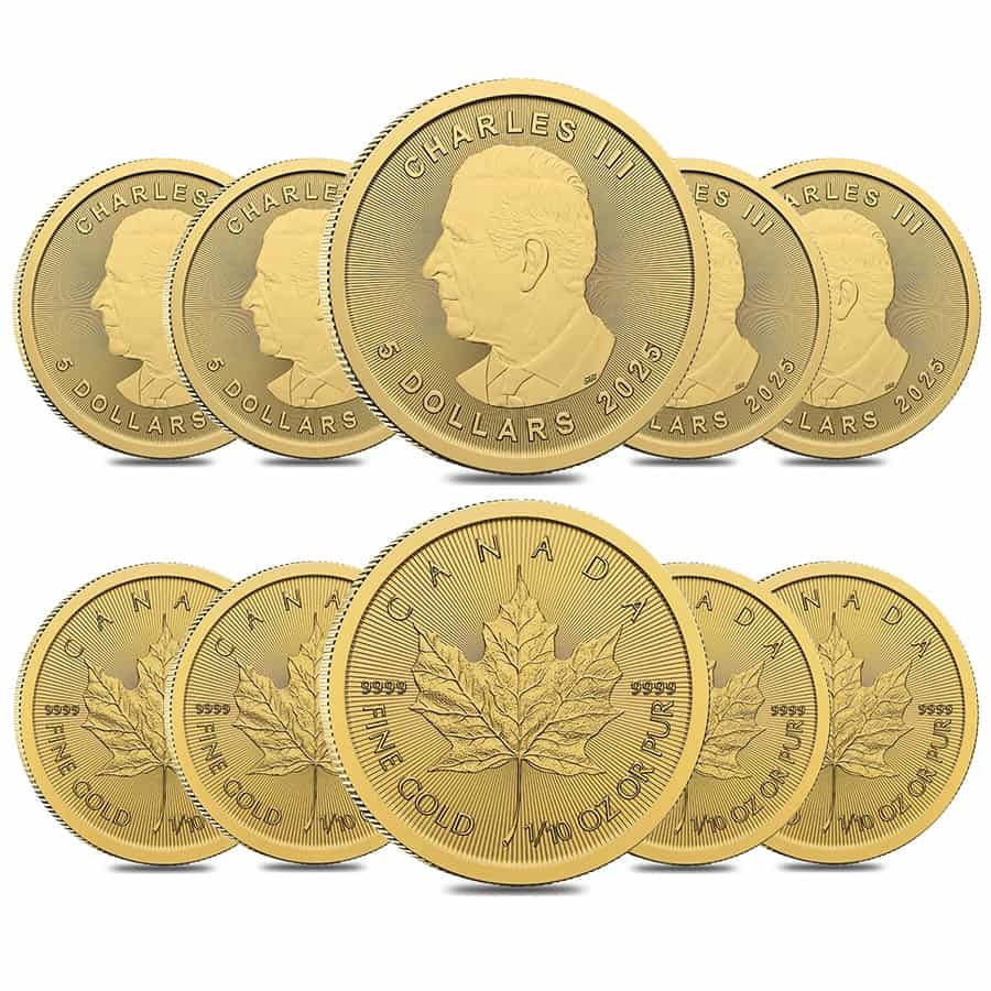 Lot of 10 - 2025 1/10 oz Canadian Gold Maple Leaf $5 Coin BU (Sealed)