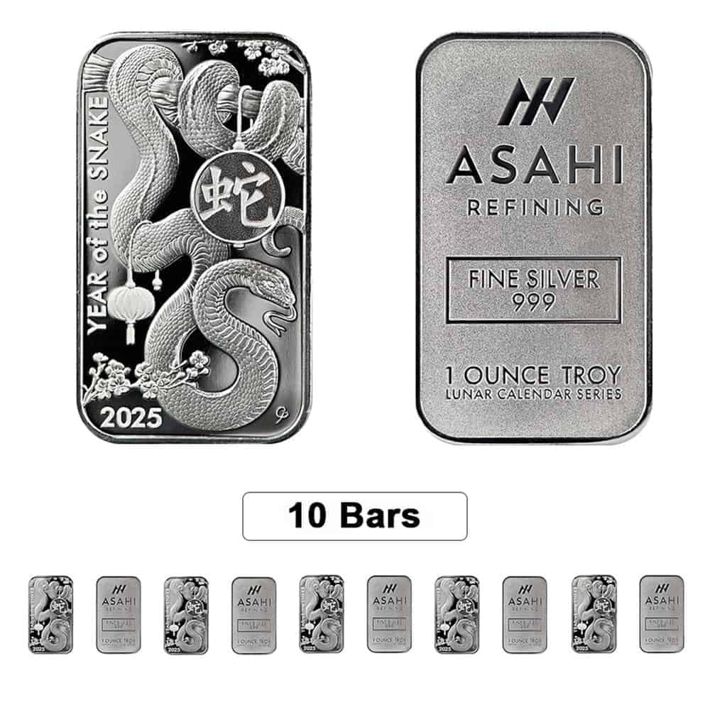 【エースさま専用】純銀　銀盃　8個　359g Lot of 10 - 2025 1 oz Asahi Lunar Snake Silver Bar .999 Fine