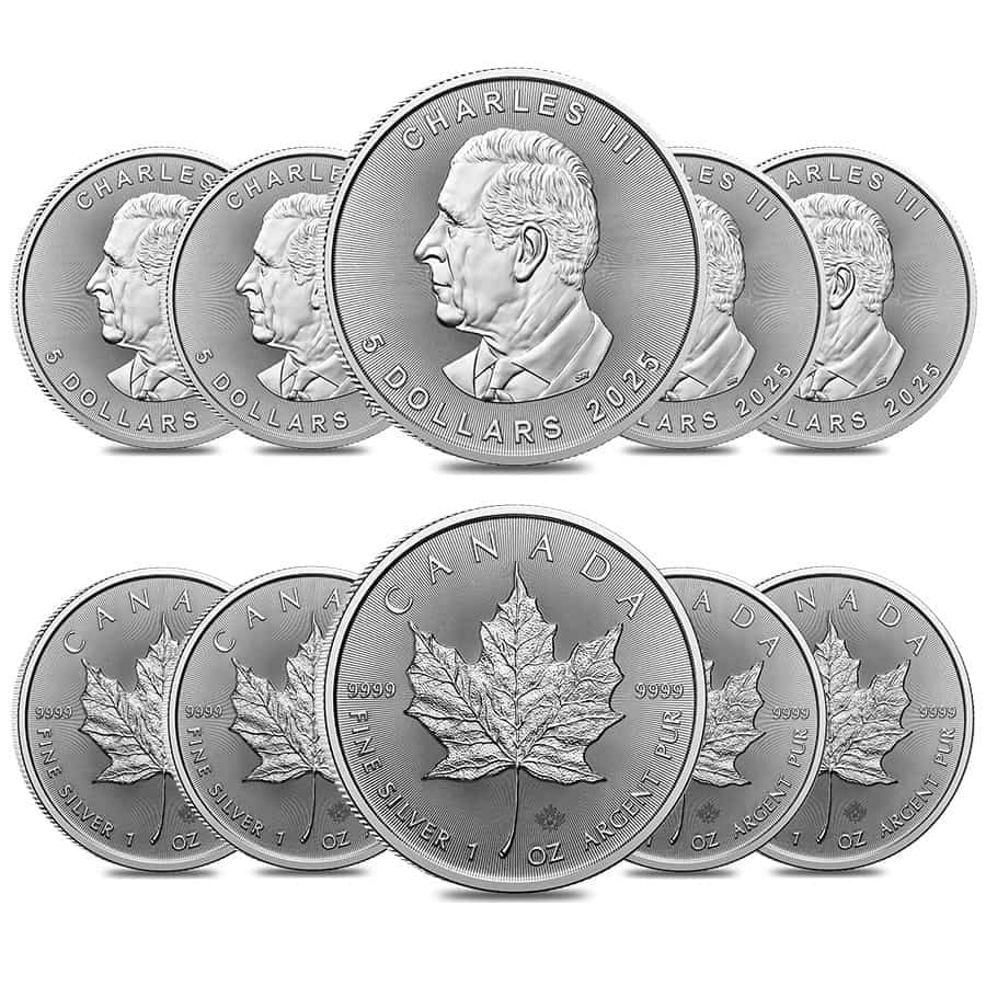 ROYAL CANADIAN MINT Lot of 10 - 2025 1 oz Canadian Silver Maple Leaf Coin BU
