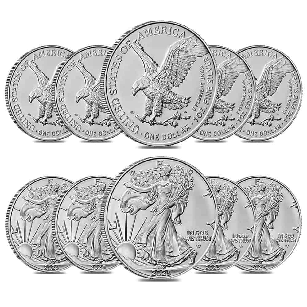 U.S. MINT Lot of 10 - 2025 1 oz Silver American Eagle $1 Coin BU