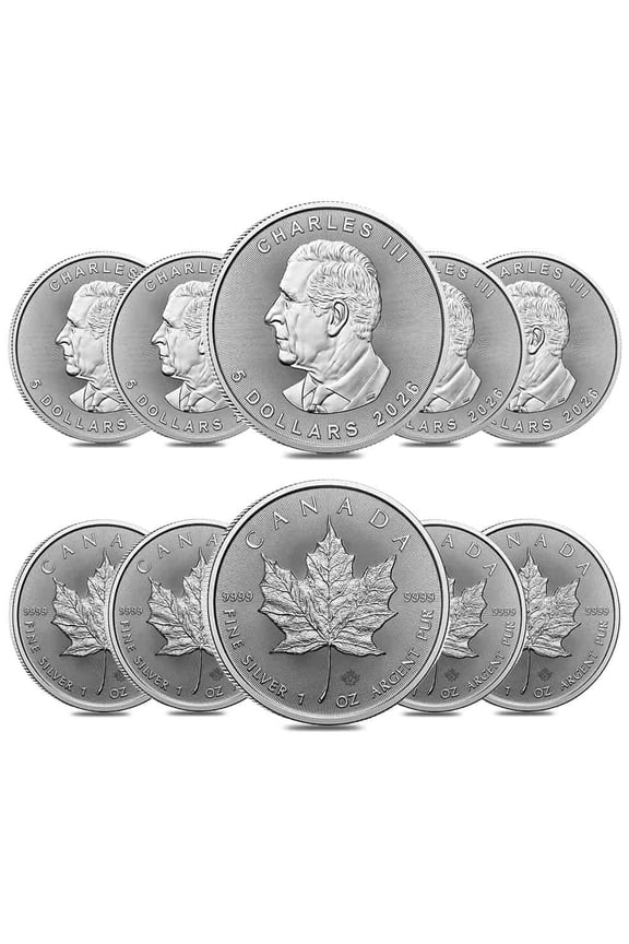 Lot of 10 - 2026 1 oz Canadian Silver Maple Leaf Coin BU