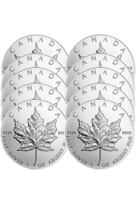 Lot of 10 - $5 Silver Canadian Maple Leaf 1 oz Random Year BU