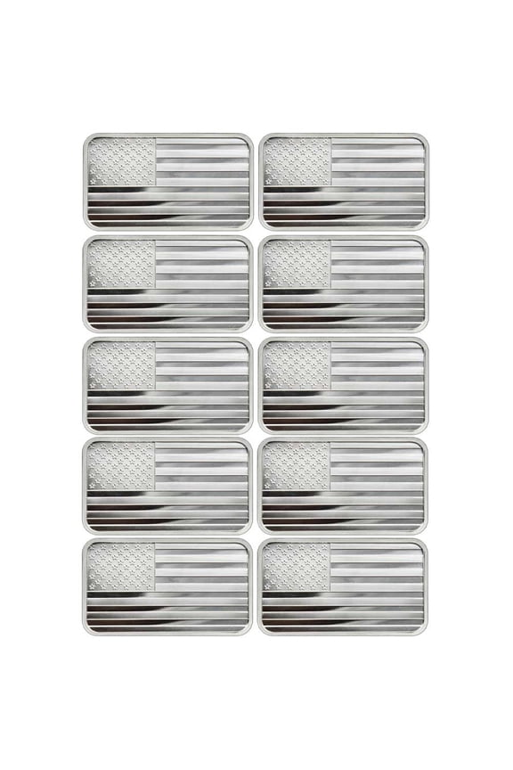 Lot of 10 - 5 Troy oz American Flag .999 Fine Silver Bar Sealed