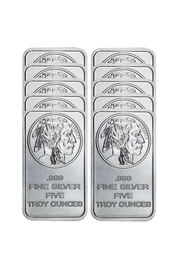 Lot of 10 - 5 Troy oz Buffalo .999 Fine Silver Bar Sealed