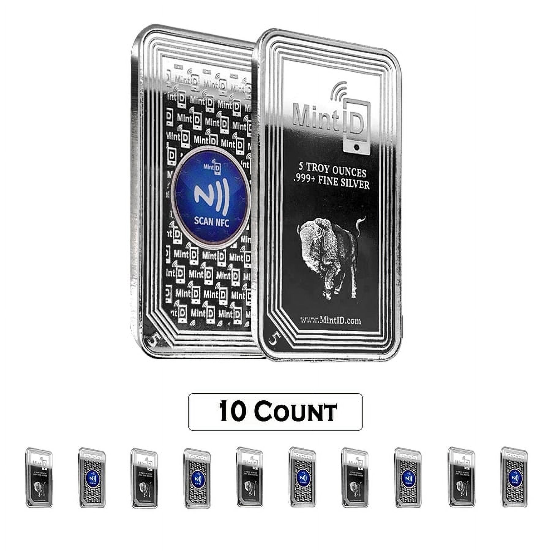 Lot of 10 - 5 oz MintID Buffalo Silver Bar .999+ Fine (NFC Scan Authentication)
