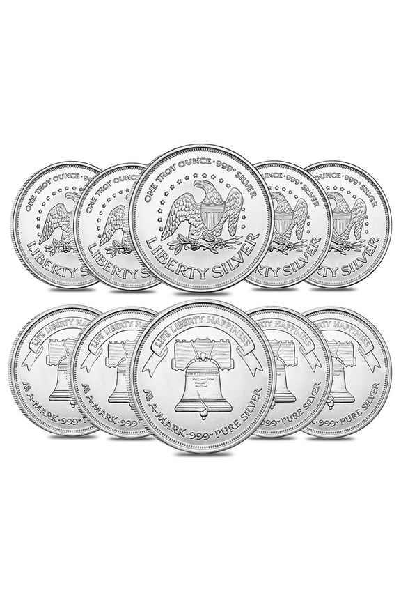 Lot of 10 - A-Mark 1 oz Silver Round .999 Fine