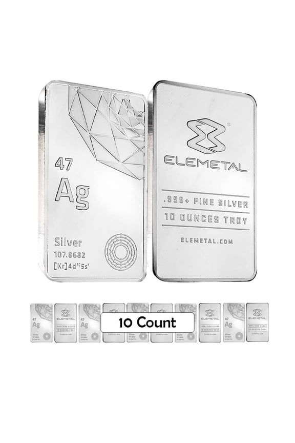 Lot of 10 - Elemetal Mint 10 oz Silver Bar .999 Fine (Sealed)