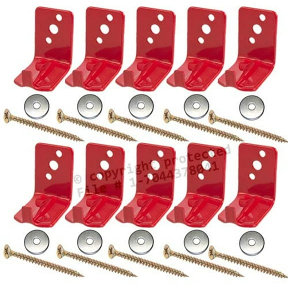 (Lot of 10) Fire Extinguisher Bracket, Wall Hook, Mount, Hanger, Universal for 10 to 15 Lb. Extinguishers WITH SCREWS and WASHERS