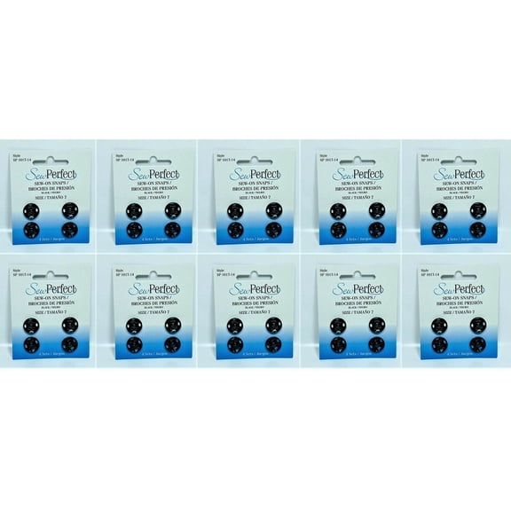 Lot of 10 Sew Perfect Sew-on Snaps Buttons Size 7, 40 Sets - BLACK