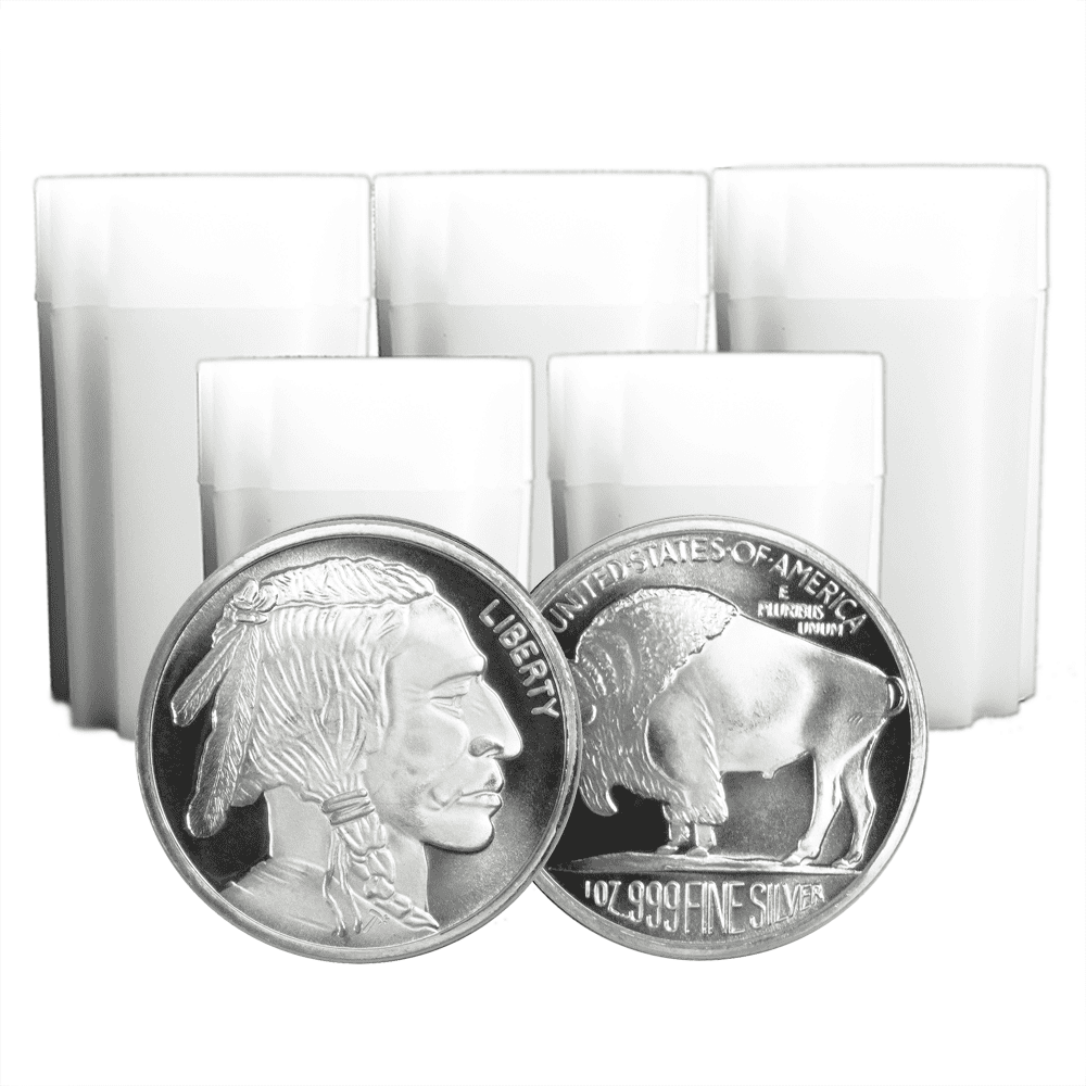 SILVERTOWNE MINT Lot of 100 - 1 Troy oz Buffalo .999 Fine Silver Round 5 Full Rolls