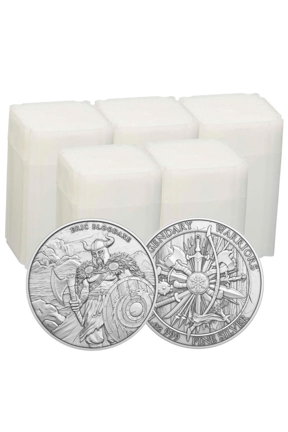Lot of 100 - 1 Troy oz Eric Bloodaxe Design .999 Fine Silver Round
