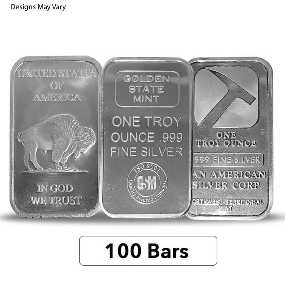 Lot of 100 - 1 oz Generic Silver Bar .999 Fine