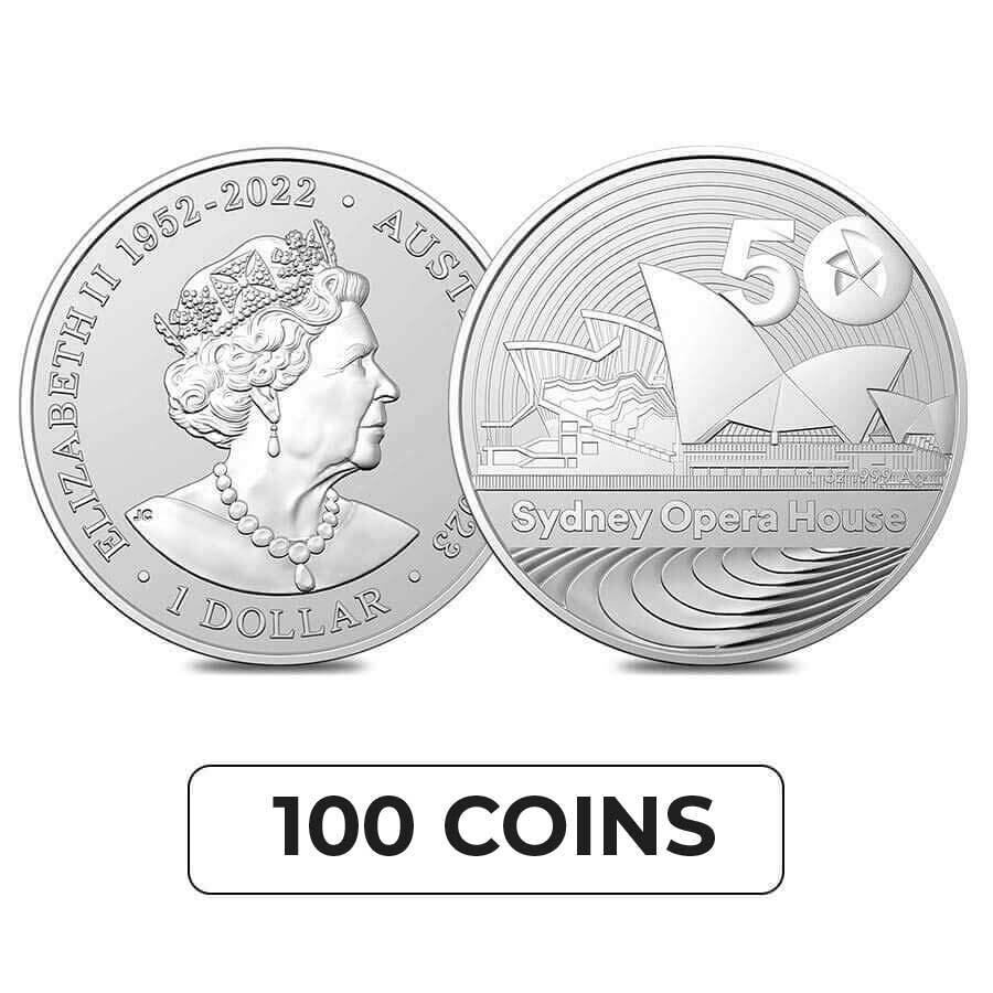 Lot of 100 - 2023 1 oz Silver Sydney Opera House 50th Ann. Coin BU Royal Australian Mint